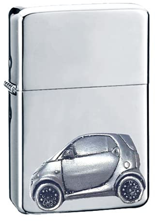 Intelligentes klassisches deutsches Mikroauto ref240 Zinn Effekt Design auf einem Flip-Top-Benzinfeuerzeug, winddicht, Silber nachfüllbar