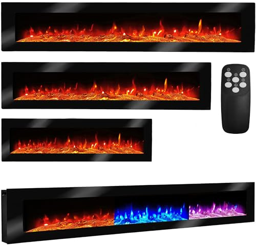 Elektrokamin Wandkamin Giulietta 150cm mit LED Flammensimulation - Farbwechsel - inkl. Fernbedienung, Timer & Dimmer Max.1800 Watt - Elektrischer Kamin Heizung Heizlüfter Glasfront
