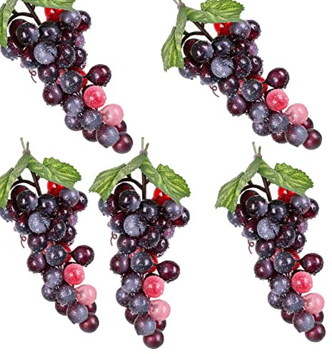 Lot de 5 grappes de raisins artificiels réalistes pour décoration de vigne ou de cuisine (36 grains, 17,8 cm de long)