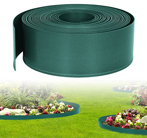 UISEBRT Rasenkante Kunstoff 80m - Lawn Edging Roll Plastic Beeteinfassung Gartenzaun Beetumrandung Rasenbegrenzung Lawn Border Garten Dekorativ (80 m x 12 cm, Grün)