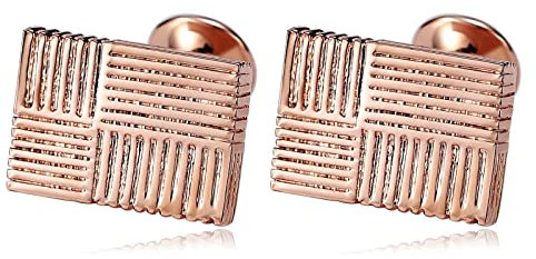 Whoiy Herren Manschettenknöpfe Rosegold, Manschettenknöpfe Männer Edelstahl Rechteck-Kreuzlinien für Männer Smokinghemd Kostenlos Gravieren