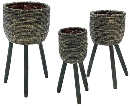 Generisch Aktion !! 3-er Set Blumenständer Höhe ca. 59, 56 und 46 cm hoch aus Seegras-Naturprodukt mit je 3 Echtholzfüßen!! Blumenhocker Blumentreppe Pflanzkorb Handarbeit