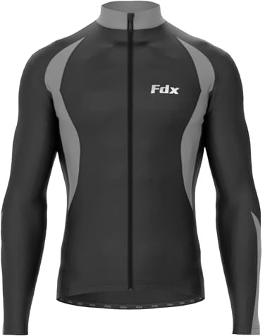 FDX Mens Cycling Jersey, Windproof Warm Winter Cycle Tops, Long Sleeves Water-Resistant Lightweight Thermal Bike Jacket, Windproof Bicycle Shirt for Riding, and Running
