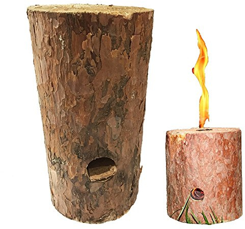 Juego de 1_fuego sueco tronco sueco madera vela de jardín