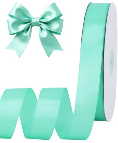 TONIFUL Satinband, dünnes, einfarbiges Satinband für Geschenkverpackungen, Basteln, Haarschleifen, Hochzeitsdekoration, Einladungskarten, Blumensträuße, 2,5 cm x 91 m, Blaugrün, Türkis, Blau