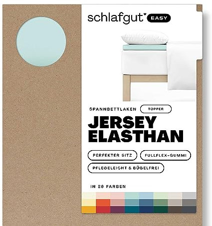 Schlafgut Easy Jersey Elasthan Topper Spannbettlaken 140x200 bis 160x220 Petrol Light, Spannbetttuch aus superweicher Baumwolle mit Elasthan