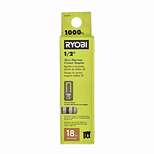 RYOBI 1.000 Stück 18 GA 1/4 Zoll x 1/2 Zoll Schmale Krone Heftklammern