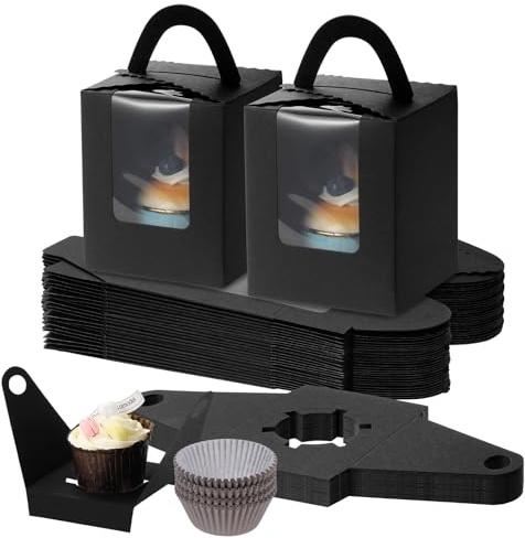 TsunNee 50PCS Einzelne Cupcake-Boxen mit Cupcake Liners, Individuelle Cupcake-Boxen, Papier Bäckerei Boxen behandeln Boxen für Geburtstag Hochzeit Baby-Dusche Party-Geschenke