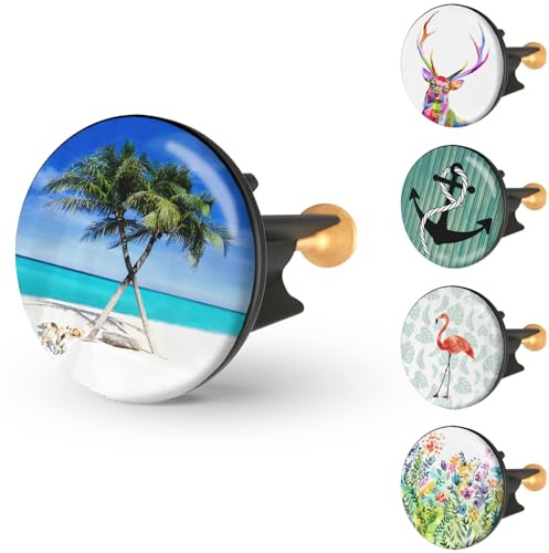 arteneur Waschbeckenstöpsel 40mm mit Motiv Strand | Excenterstopfen mit Edelstahl-Kopf, extra schwere Messingschraube für stabilen Halt, höhenverstellbar 65-85 mm, rostfrei