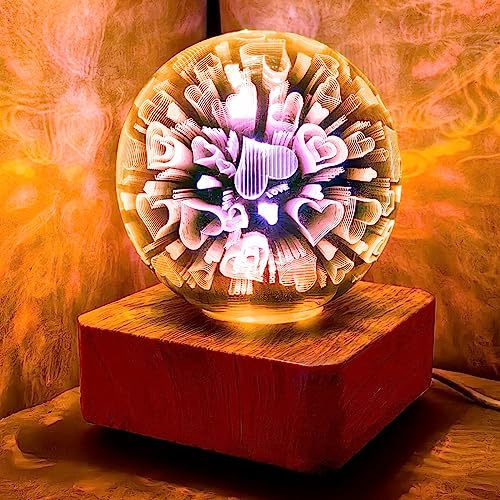 YATOSEEN Liebesherz Nachtlicht 3D LED Liebeslampe ABS Holzimitationssockel Mehrere Farben Atmosphärenlicht Stimmungslampe Geschenk Geeignet für Schlafzimmer Kinderzimmer Dekoration