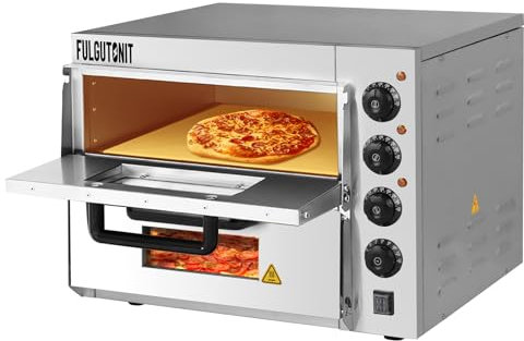 Fulgutonit Commercial Pizza Oven, 16 Countertop Electric Pizza Oven Indoor, Stainless Steel Pizza Maker with Pizza Stone and Timer, for Hotel Restaurant Home Baked (Double Deck)