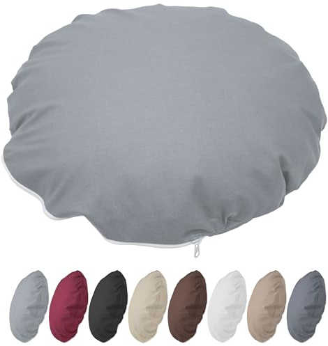 Nurtextil24 Kissenbezug Rund 60cm Ø Durchmesser Grau 100% Baumwolle | Rundkissen Kissenhülle mit Reißverschluss - Für Bodenkissen, Sitzkissen, Sofakissen, Bettkissen od. Stuhlkissen