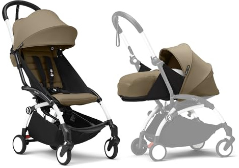Cochecito YOYO3 de Stokke con Pack para Recién Nacido: Incluye chasis en blanco, pack color 6+ para YOYO (Toffee) y pack para recién nacidos 0+ (Toffee)