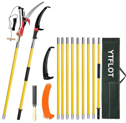 YTFLOT Sierras de poste de 2 a 32 pies para podar árboles, sierra manual para podar árboles, podadora de árboles, sierra de poste extensible para árbol, color amarillo