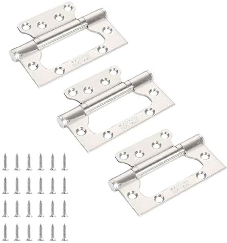 3 Stück Türscharniere Klappbar 100mm × 71mm, Edelstahl Scharnier für Holztüren Scharniere, Groß Schwerlast Türscharnier mit 24 Stück Schrauben für Massive Türen Innen Außen Silber
