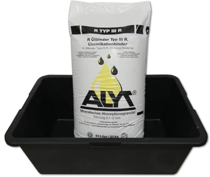 ALYT 40 Liter Ölbindemittel Typ III R mit passender 80 Liter Kunststoffwanne - Chemikalienbinder - Ölbinder mit sehr hohem Aufsaugvermögen
