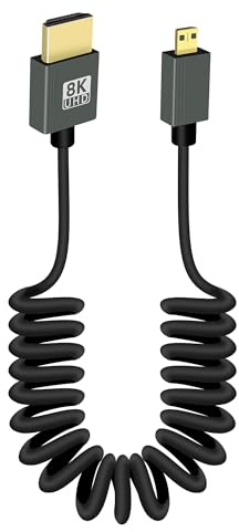 RIIEYOCA 8K Cable Micro HDTV a HDTV Enrollado Corto, 48Gbps Alta Velocidad Micro HDTV2.1 Soporta 8K@60Hz, Compatible con Cámara, Videocámara, PC, Monitor (Regular)