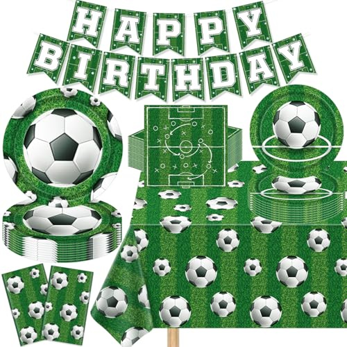 123 Pcs Football Party Supplies - Decorations, Sports Theme Birthday Decor - Plates, Napkins, Tablecloths, Banner - Serves 40