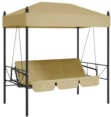 vidaXL Hollywoodschaukel mit Dach Sandfarben Stahl, Schaukelbank, Hollywood Schaukel, Hängeschaukel, Hollywoodschaukel, Gartenschaukel, Gartenschaukel