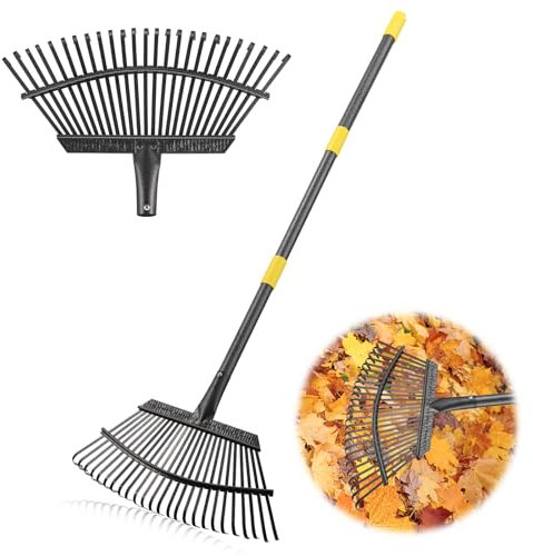 65 Leaf Rake for Gardening Adjustable Long Handle with 25 Metal Tines 18 Wide Leaf Rakes Yard Thatchibng Rake for Picking Leaves,Grass Clippings Garbage