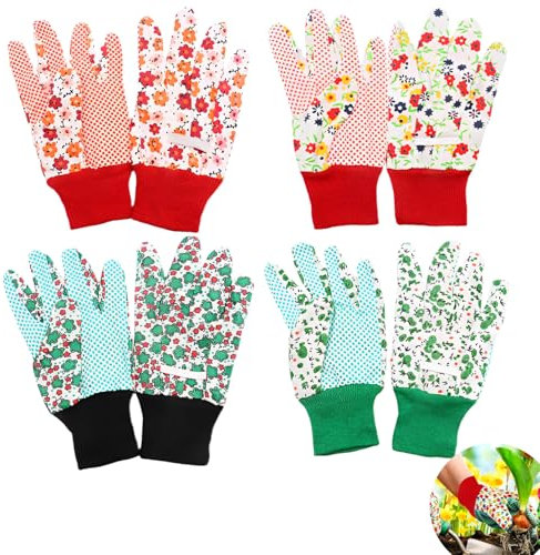 4 Paia Guanti Giardinaggio Donna, Guanti da Lavoro Donna, Confortevoli Guanti da Giardinaggio con Polsini Elastici, Antiscivolo, Resistenti alle Spine, per Giardinaggio, Pulizia, Pesca, Campeggio