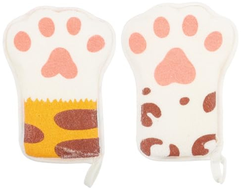 Kleinkindhandtuch 2 Stück-pack aus Baumwolle mit Cartoon Motiv | Peeling Duschschwamm, Pfotenform, für Kinder Beim Baden, Massage und Exfoliationsfunktion
