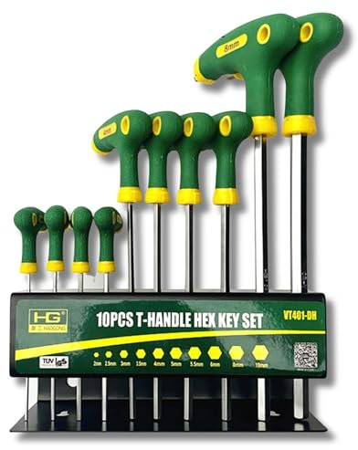 AC Tools Juego de 10 Llaves Allen en T con Soporte para Pared o Mesa: Organización y Comodidad