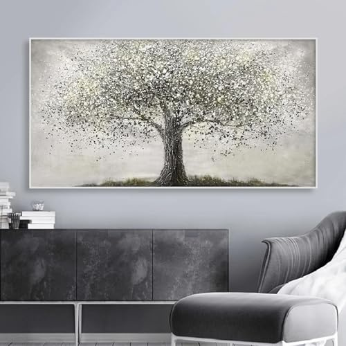 KEMEIQI Schwarz-weißes Poster mit Lebensbaum, moderner Ölgemälde-Druck auf Leinwand, Wandkunst, Bild für Wohnzimmer, Heimdekoration, 50 x 70 cm, rahmenlos