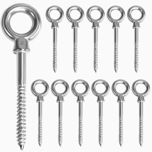 ZLLZPZD 12 uds. pernos de ojo | perno de ojo M8 x 80 mm | perno de ojo de acero inoxidable 304 | perno de ojo M8 | pernos de ojo | Gancho de tornillo M8 con tuerca de anillo puntiaguda