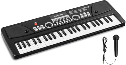 Max KD49 Clavier Électronique 49 Touches - Noir, Synthétiseur Enfant, Deux Haut-parleurs Intégrés, Batterie Rechargeable, USB-C, Microphone Inclus, Idéal pour Initier votre Enfant à la Musique