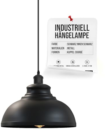 LEDSone Industrielle Pendelleuchte Retro Kronleuchter Deckenleuchte Vintage Lampe Deckenbeleuchtung Metallschirm für Restaurant Wohnzimmer Schlafzimmer Küche Flur Bar (SCHWARZ)
