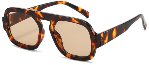 YAMEIZE Square Pilot Sunglasses for Women - Men Retro 70S Classic Sunglasses Vintage Trendy Eyewear UV400 Protection (Leopard Champagne)