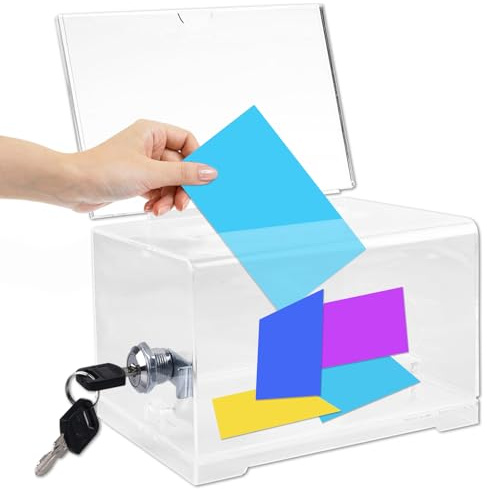 Boîte de dons en acrylique, urne de choix transparente avec clé, boîte à dons verrouillable en acrylique avec tableau d'insertion, caisse à monnaie, boîte recommandée pour les votes, les jeux au sort