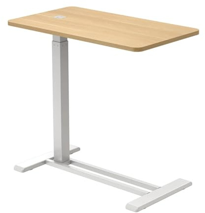 Spacetronik Höhenverstellbarer Beistelltisch mit Rollen | Mobiler Stehpult Höhenverstellbar 66–106 cm, Laptoptisch für Couch, Bett & Homeoffice, Tischplatte 70x40 cm, Weiß/Holz
