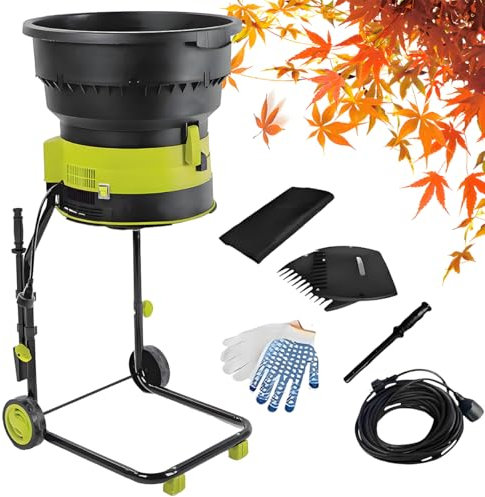 Electric Leaf Mulcher Garden Shredder, 2500w Compost Shredder Leaf Crusher With 54cm Diameter Feed Port, 8000rpm Electric Chipper,with Wheels, Storage Bag,leaf Rake, Gloves, for Yard Cleanup