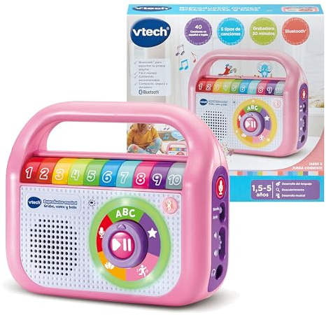 VTech-Baby Reproductor Musical Graba Canta y Baila Rosa, Radio Infantil con Bluetooth, Grabadora, Juguete para niños +1.5 años, Versión en Español