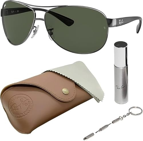 Ray-Ban RB3386 Pilot Shaped Non-Polarized Sunglasses for Men – Includes Official RAYBAN Eyewear Kit – Ideal Formal & Casual Wear Sunglasses – Dark Green Lens