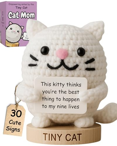 Cat Lover Gifts for Women - Positive Crochet Animal with 30 Cute Signs | Cat Mom Gift for Women for Birthday, Mothers Day | Funny Fur Mama Stuff Present Ideas for Cats Lady | Present Idea for Friends