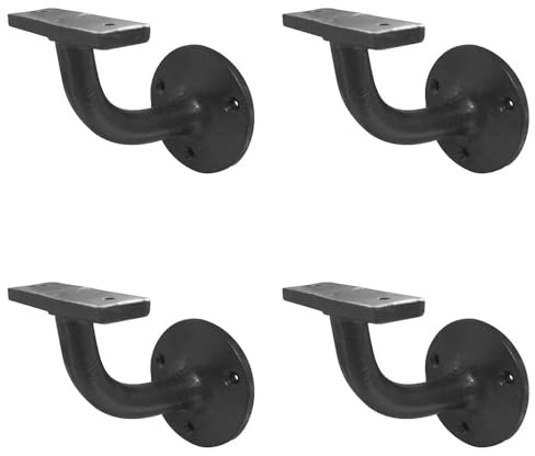 Loops 4 Pack Vintage Black Hand Rail Brackets 63mm - Antique Style - Stair Bannister Holder