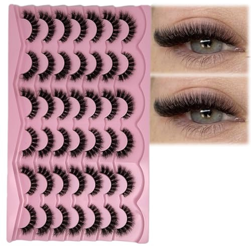 etokdos Short Fluffy Lashes Cat Eye 21 Pairs Natural False Strips Lashes Pack Wispy 3D Faux Mink Eyelashes