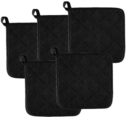 LannuMet 5pcs Pot Holders Heat Resistant Pot Holder,Cotton Potholder for Kitchens,Oven,Countertops,Black