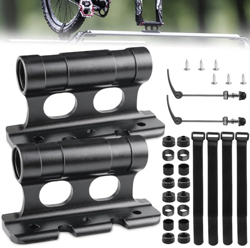 GOEDCH Soporte de horquilla de aleación de aluminio para bicicleta, 2 unidades, color negro, versátil bloque de montaje con vendaje y palanca de liberación rápida, soporte de horquilla para camión