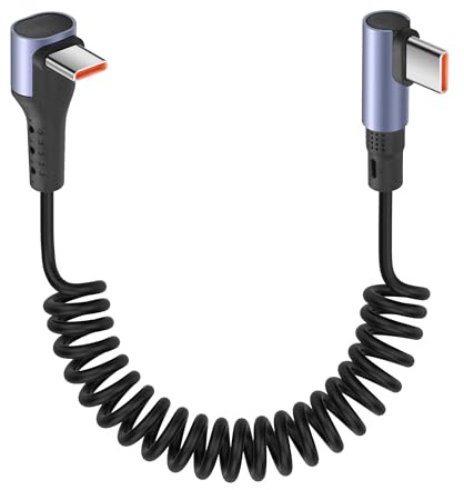 YACSEJAO 90 graders svängd USB C till USB C-kabel 65 W 1 m/3,2 fot infällbar USB typ C-kabel för bil, stöder 6 A snabb laddning och dataöverföring (rak vinkel)