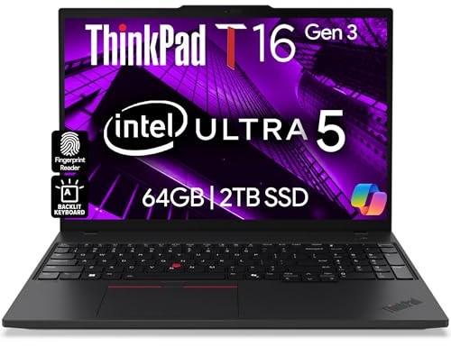 Lenovo ThinkPad T16 Gen 3 Business Laptop 16” FHD+ Display, Intel Ultra 5-125U (Beats i7-1355U), 64GB DDR5 RAM, 2TB SSD, 5MB Webcam, WiFi 6E + BT, RJ-45, HDMI, Win 11 Pro, AI Copilot - Black