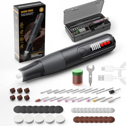 ZoCCee Power Cordless Rotary Tool- 8V Multi Tool with 5 Variable Speed Display Type-C Charging, Mini Rotary Tool with 62 Accessories for Wood/Metal/Stone/Glass Polishing, Drilling, Engraving, Cutting