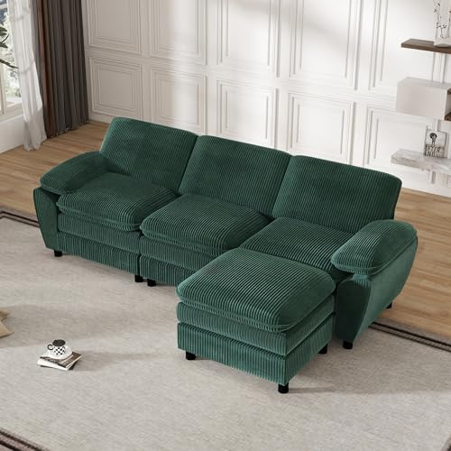 Ligterra Ecksofa mit Schlaffunktion - Big Sofa 3 Sitzer für Wohnzimmer, L Form Couch, Modulares Schlafsofa mit abnehmbarem osmanischen Wohnzimmer, Moderne Schlafcouch, 258 x 86 cm, Grün