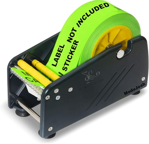 MDJ by Excell Manual Label Sticker Dispenser with 4 Suction Cups Base for Tabletop, Adjustable Holder for Multiple Rolls for Office, Home, School, Warehouse, Easy Peel Off, Fits up to 3 Wide Labels