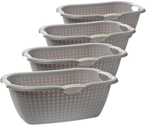 Sustania Lot de 4 paniers à linge, rectangulaires, en plastique, gris, avec poignées ergonomiques, 60 x 40 x 22 cm, pour la maison et l'organisation du linge