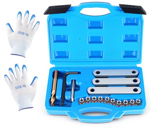 RUIZHI 16tlg Bremsgewinde Reparatur Satz mit 1 Paar Handschuhe, Gewinde Bremssattel Führungsbolzengewinde M9 x 1,25 Kompatibel für VAG VW Audi Ford Opel
