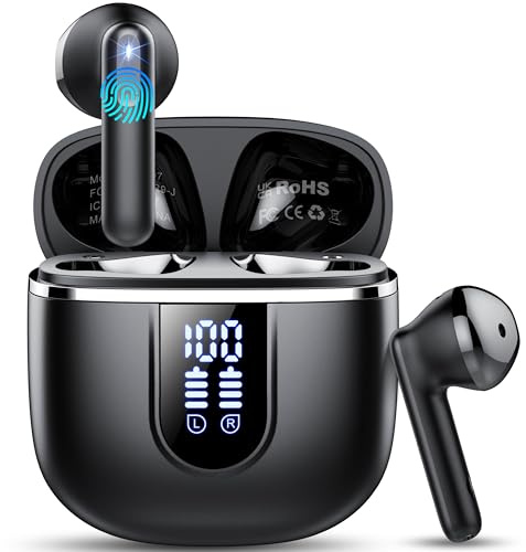 Wireless Earbuds, Bluetooth 5.4 Earphones In Ear with HiFi Stereo, Bluetooth Earbuds with 4 ENC Noise Cancelling Mic, 40H Long Playtime IP7 Waterproof Wireless Earphones Lightweight LED Display USB-C